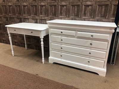 Lot 632 - A WHITE PAINTED DRESSING CHEST, CHEST OF DRAWERS AND TWO BEDSIDE CHESTS