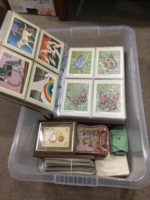 Lot 618 - A LOT OF TWO ALBUMS OF PICTURE STAMP CARDS, MIXED COINS AND POSTCARDS