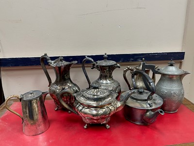 Lot 565 - A VICTORIAN SILVER PLATED FOUR PIECE TEA SERVICE AND OTHER PLATED WARE