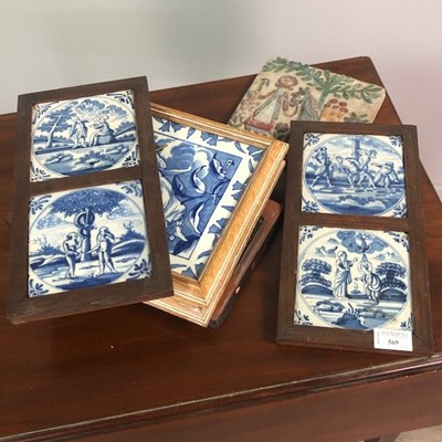 Lot 569 - A LOT OF FOUR EARLY 20TH CENTURY TILES AND OTHER TILES