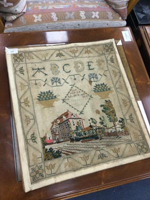 Lot 580 - A MID 1TH CENTURY NEEDLEWORK SAMPLER AND A SCRAP BOOK