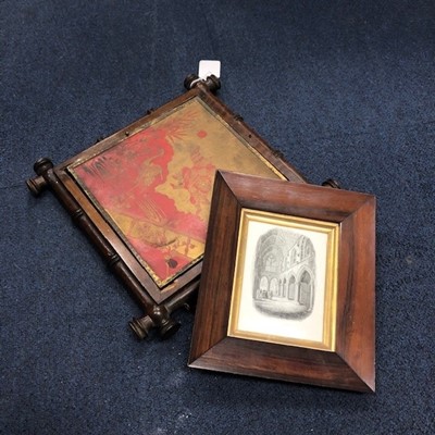 Lot 600 - A VICTORIAN TRIPLATE MIRROR AND A VICTORIAN ENGRAVING IN FRAME