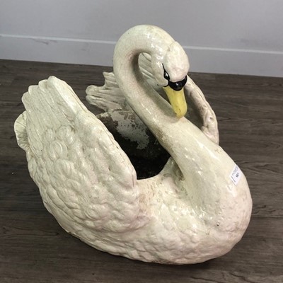 Lot 583 - A LARGE STONEWARE PLANTER MODELLED AS A SWAN