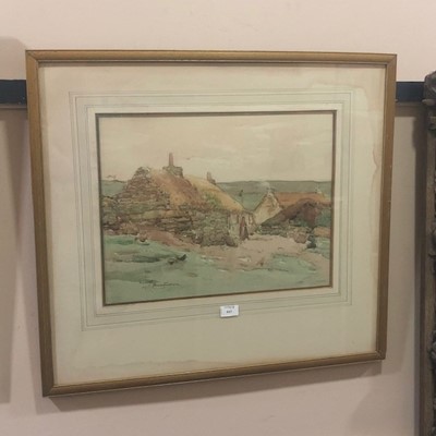 Lot 643 - THATCHED COTTAGES, WATERCOLOUR BY HARRY BERSTECHER RSW