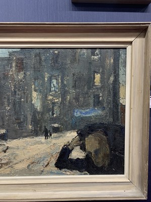 Lot 515 - WINTER SCENE WITH COAL-MAN, ROTTEN ROW, AN OIL BY HERBERT WHONE