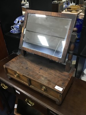 Lot 630 - A MAHOGANY DRESSING MIRROR AND A SQUARE COFFEE TABLE