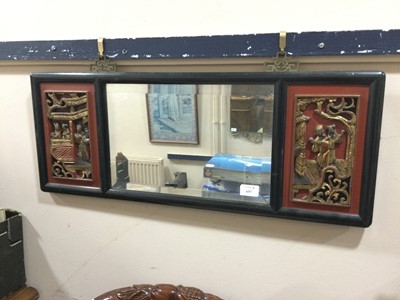 Lot 657 - A 20TH CENTURY CHINESE LACQUERED WOOD WALL MIRROR