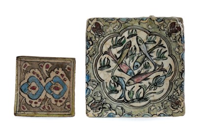Lot 893 - A PERSIAN TILE AND A SMALLER TILE