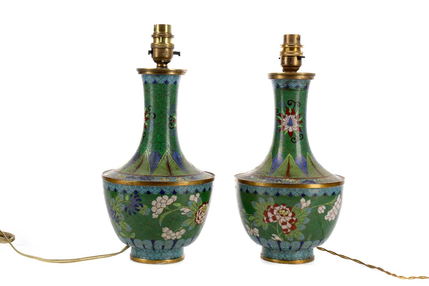 Lot 869 - A PAIR OF CHINESE CLOISONNE VASE LAMPS