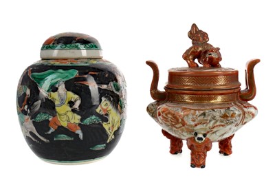 Lot 874 - A JAPANESE KUTANI KORO AND A FAMILLE NOIRE GINGER JAR