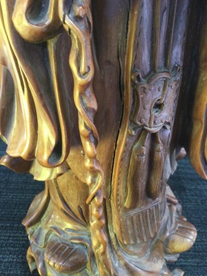 Lot 896 - A LARGE CHINESE CARVED WOOD FIGURE