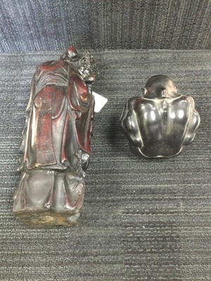 Lot 891 - A CHINESE WOOD CARVING OF SHAO LAO AND ANOTHER WOOD CARVING