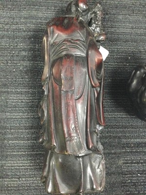 Lot 891 - A CHINESE WOOD CARVING OF SHAO LAO AND ANOTHER WOOD CARVING
