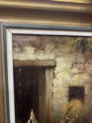 Lot 46 - CHICKENS FEEDING, AN OIL BY R CLAUSER