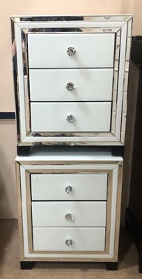 Lot 689 - A PAIR OF MODERN WHITE GLOSS BEDSIDE CHESTS