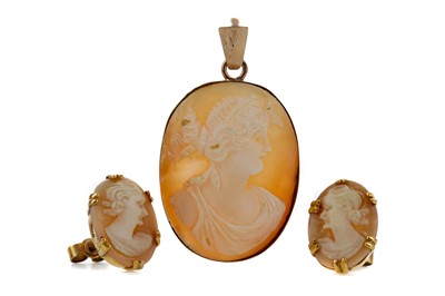 Lot 1309 - CAMEO BROOCH, PENDANT AND EARRINGS