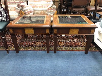 Lot 610A - A PAIR OF STAINED WOOD SQUARE OCCASIONAL TABLES