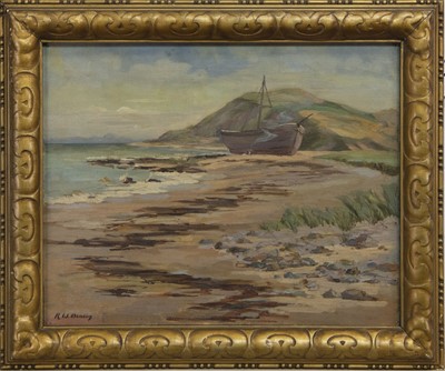 Lot 74 - WASHED ASHORE, AN OIL BY ROBERT WILLIAM BROWN