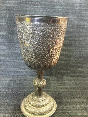 Lot 905 - A VICTORIAN WHITE METAL TROPHY CUP