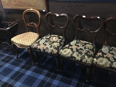 Lot 435 - A SET OF FIVE VICTORIAN ROSEWOOD CHAIRS AND A PAIR OF CHAIRS