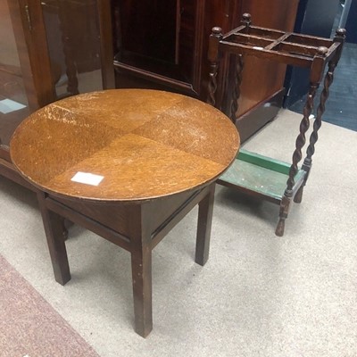 Lot 416A - AN OAK SEWING TABLE AND A STICK STAND