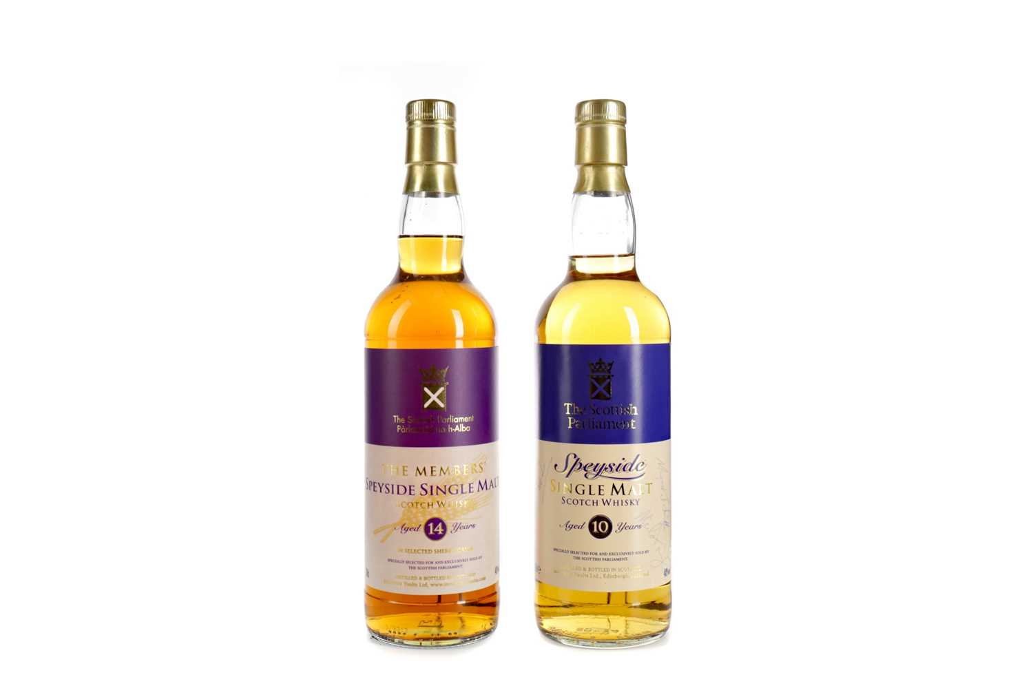Lot 160 - THE MEMBERS SPEYSIDE AGED 14 YEARS AND SCOTTISH PARLIAMENT SPEYSIDE AGED 10 YEARS