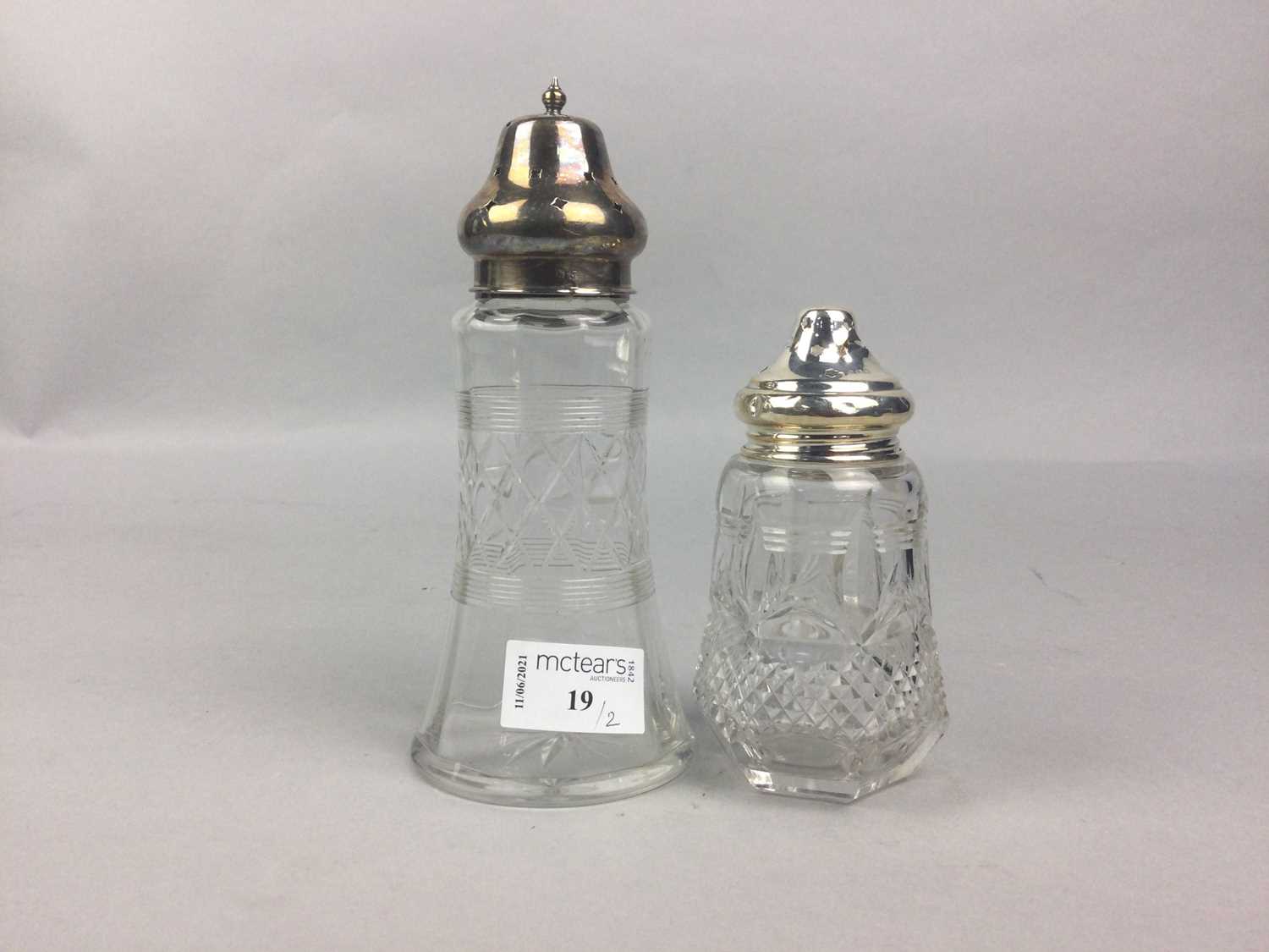 Lot 19 - A LOT OF TWO SILVER LIDDED SUGAR CASTERS