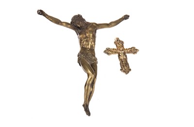 Lot 480 - A VICTORIAN SILVER GILT CRUCIFIX, ALONG WITH A FIGURE OF CHRIST