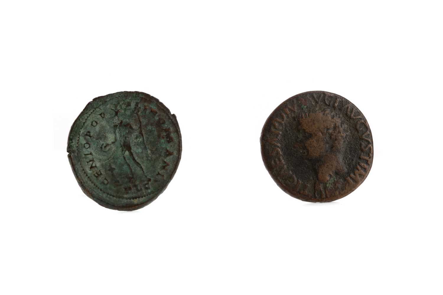 Lot 59 - A CONSTANTINE 1 (AD 307 - 337) BRONZE FOLLIS, ALONG WITH A CEASAR AUGUSTUS BRONZE COIN