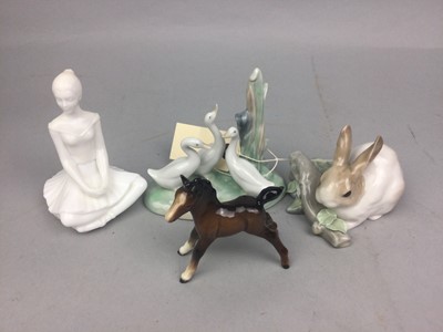 Lot 112 - A NAO FIGURE OF GEESE, A LLADRO FIGURE AND TWO OTHER FIGURES