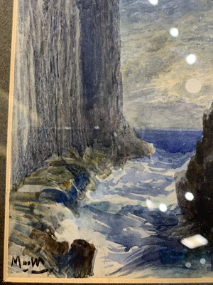 Lot 49 - FINGAL'S CAVE BY MOONLIGHT, A WATERCOLOUR BY JAMES MACWHIRTER