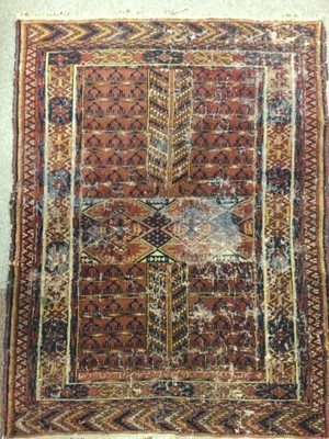 Lot 909 - A BOKHARA BORDERED RUG, A SMALL TURKOMAN RUG AND ANOTHER RUG