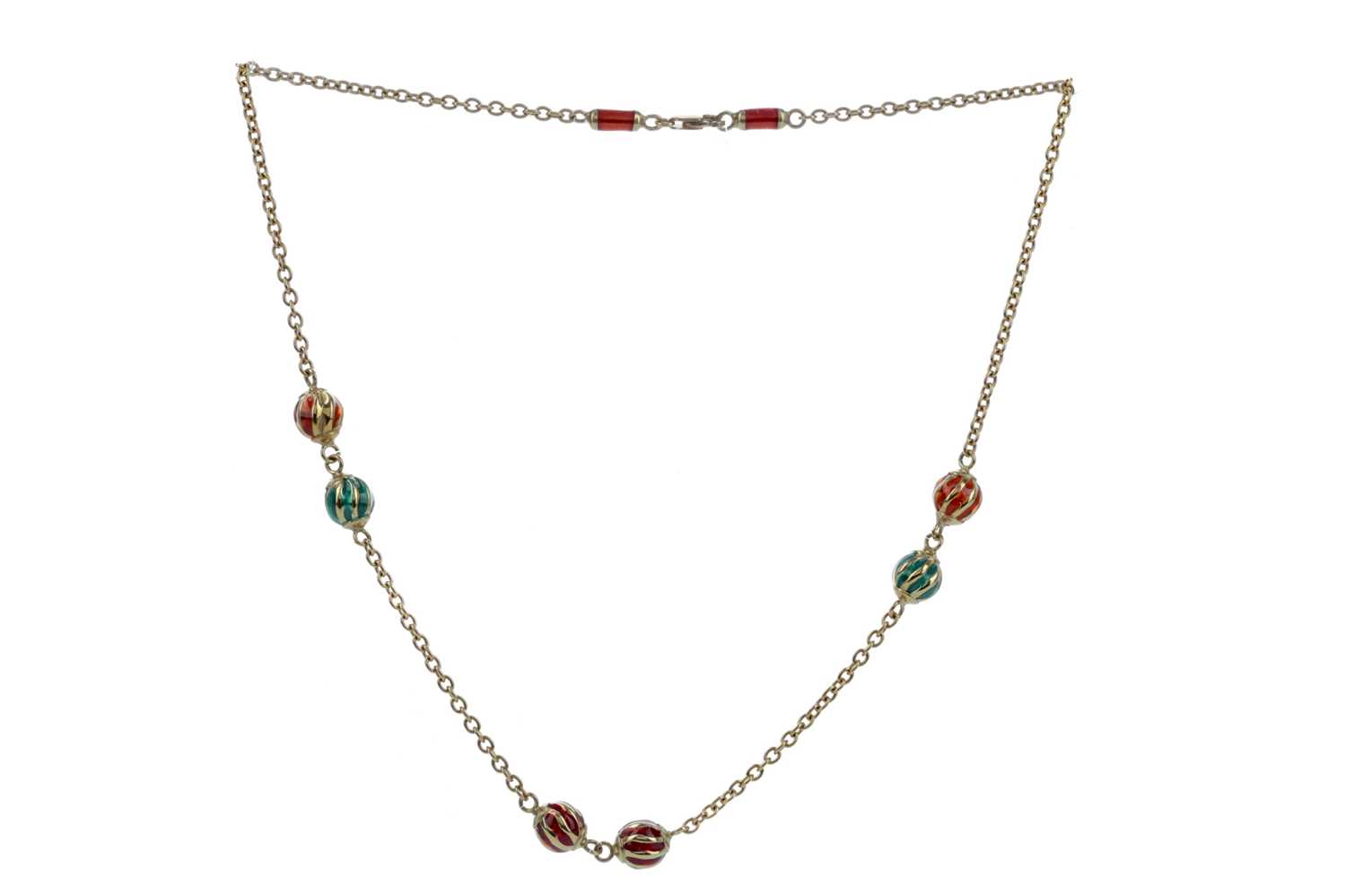 Lot 1390 - AN ENAMELLED BALL NECKLACE