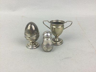 Lot 154 - A SILVER PRIZE CUP AND TWO CRUETS