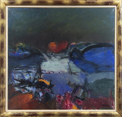 Lot 2008 - SUNSET OVER THE HILLS, AN OIL BY JAMES DOWNIE ROBERTSON