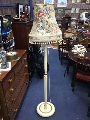Lot 141 - A PAINTED FLOOR LAMP WITH SHADE AND ANOTHER LAMP