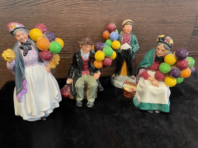 Lot 228 - A ROYAL DOULTON FIGURE OF 'THE BALLOON MAN' AND FOUR OTHERS