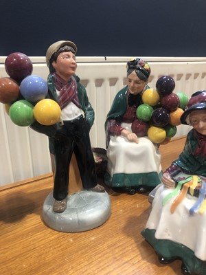 Lot 228 - A ROYAL DOULTON FIGURE OF 'THE BALLOON MAN' AND FOUR OTHERS