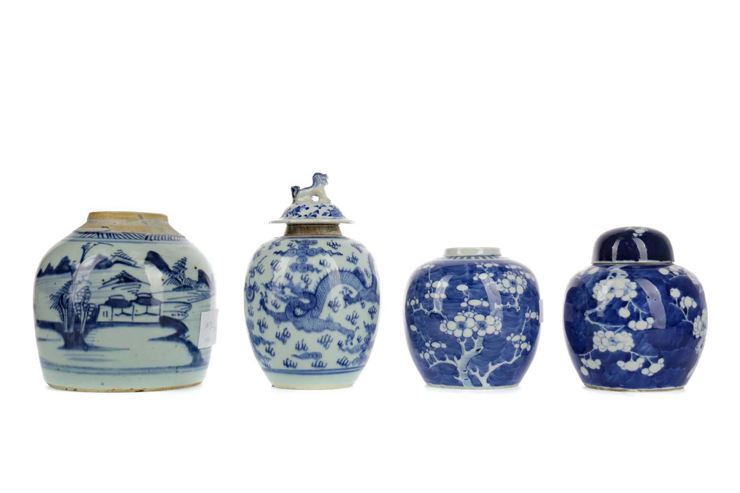 Lot 922 - A GROUP OF FOUR CHINESE BLUE AND WHITE GINGER JARS