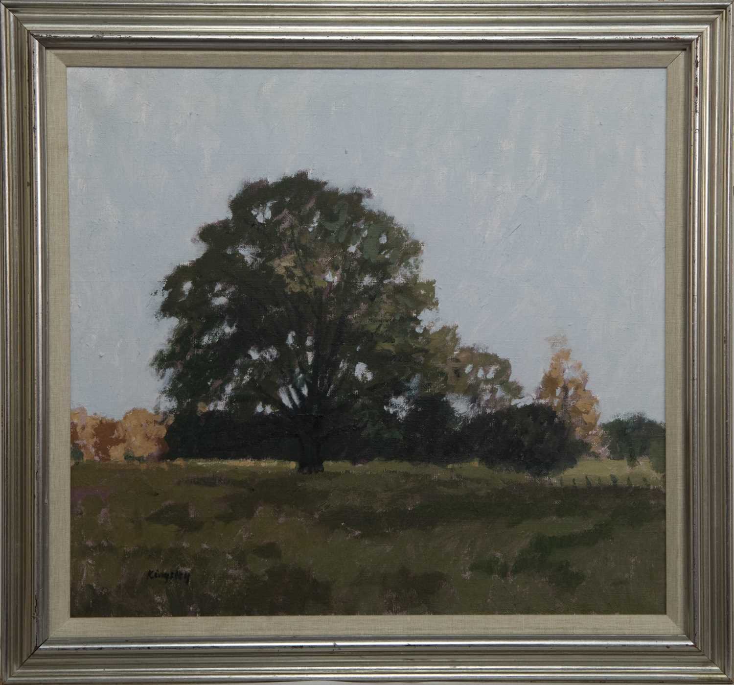 Lot 566 - DAWN LIGHT AND THE OLD TREE, AN OIL BY JOHN KINGSLEY