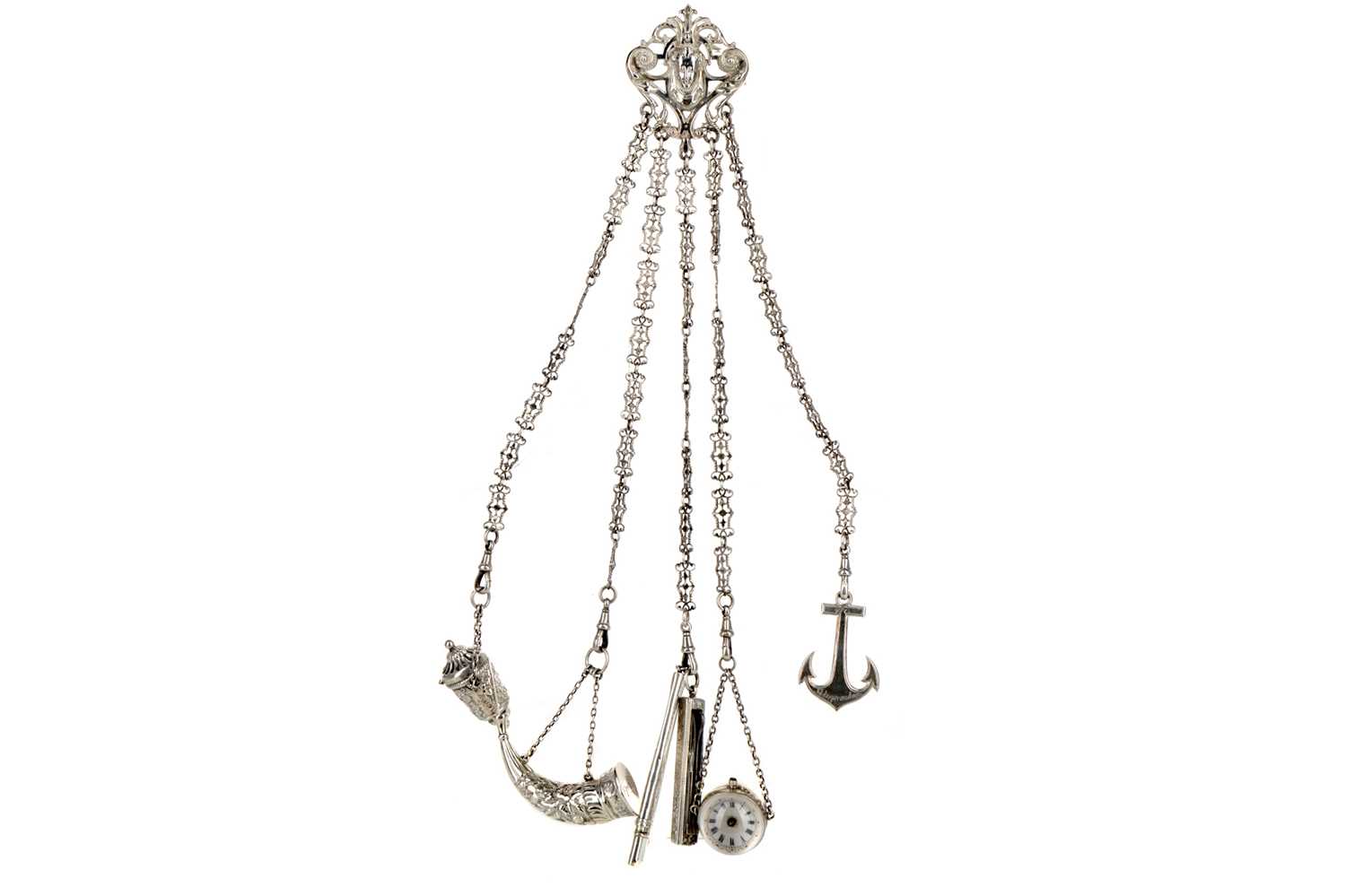 Lot 501 - A VICTORIAN SILVER CHATELAINE