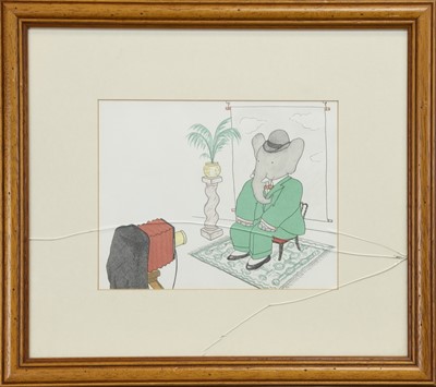 Lot 228 - BABAR THE ELEPHANT, A PRINT AFTER JEAN DE BRUNHOFF AND A CONTEMPORARY PASTEL