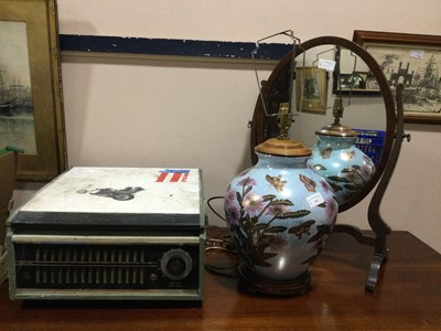 Lot 333 - A CERAMIC VASE LAMP, DRESSING MIRROR AND RECORD PLAYER