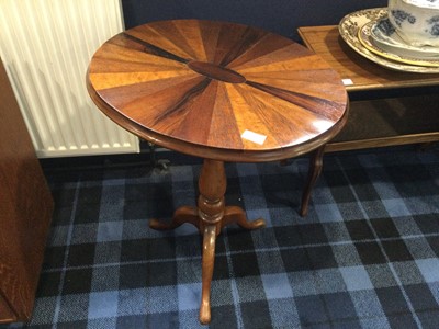 Lot 377 - A WALNUT AND PARQUETRY OCCASIONAL TABLE AND ANOTHER