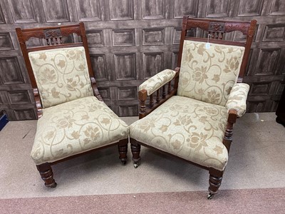 Lot 484 - A PAIR OF LATE VICTORIAN ARMCHAIRS