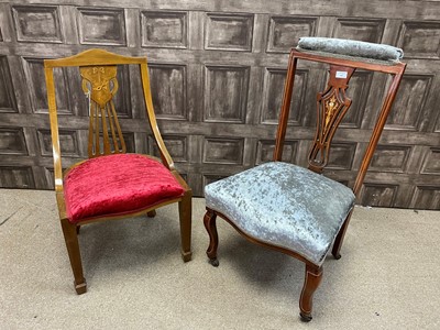 Lot 213 - AN EDWARDIAN INLAID SINGLE CHAIR AND ANOTHER CHAIR