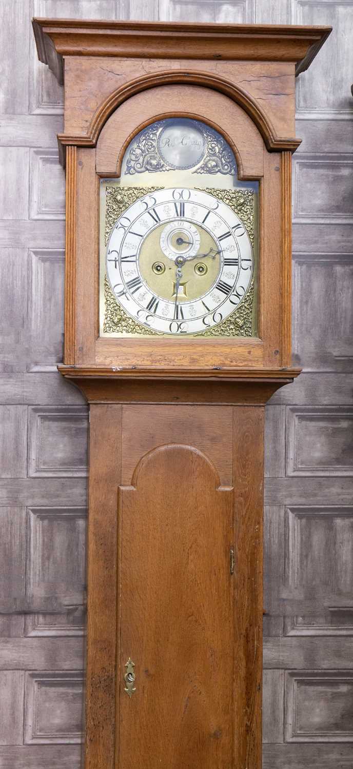 Lot 1108 - A MID-18TH CENTURY AND LATER OAK AND WALNUT LONGCASE CLOCK