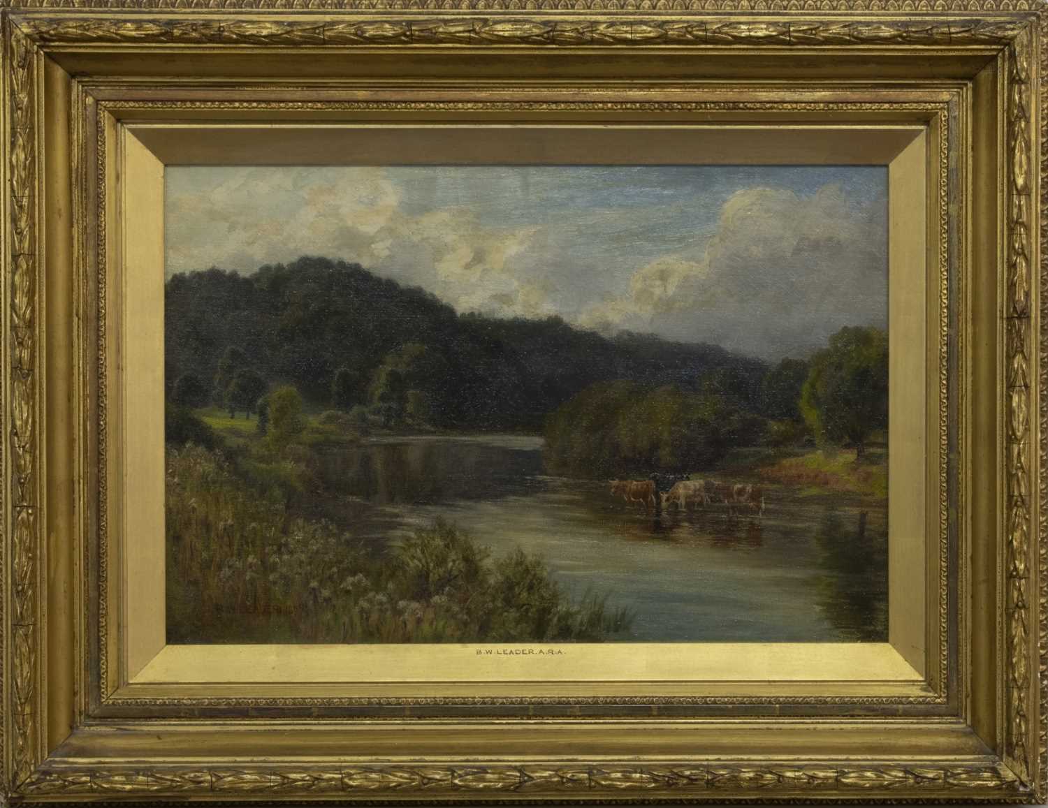 Lot 34 - CATTLE IN A STREAM, AN OIL BY BENJAMIN WILLIAMS LEADER