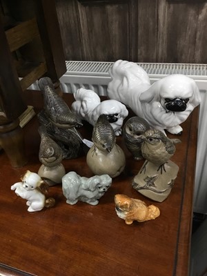 Lot 250 - A COLLECTION OF POOLE AND OTHER CERAMIC BIRDS AND FIVE CERAMIC DOGS