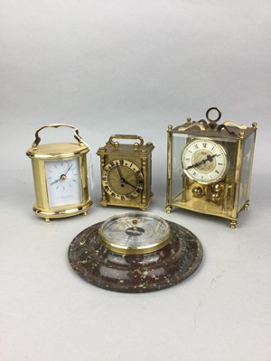 Lot 514 - A KOMA 1970S GILT MANTEL CLOCK, TWO FURTHER CLOCKS AND A BAROMETER